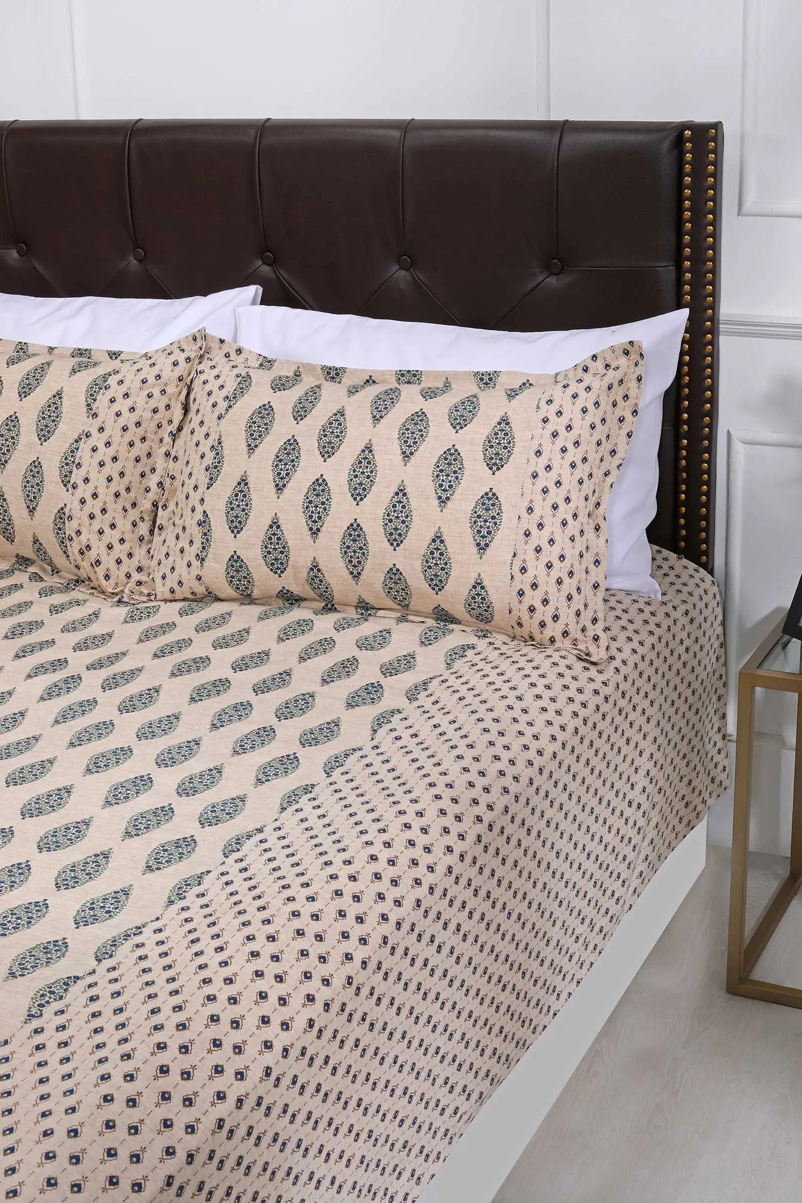 Block Printed Bedsheet Ornament Blue 90 x 108inch - grahsajja