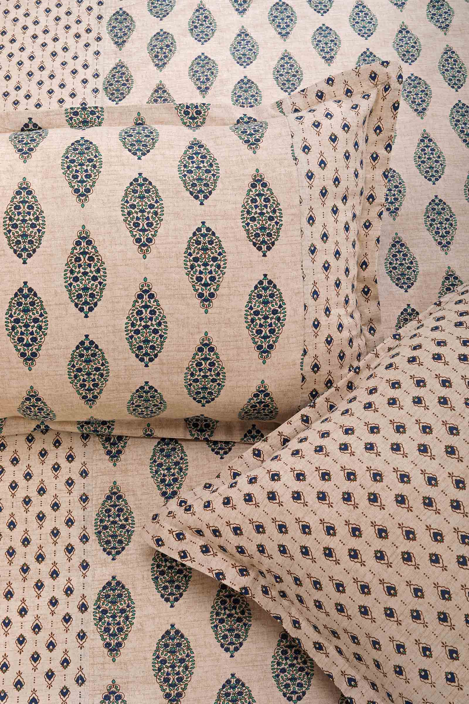 Block Printed Bedsheet Ornament Blue 90 x 108inch - grahsajja