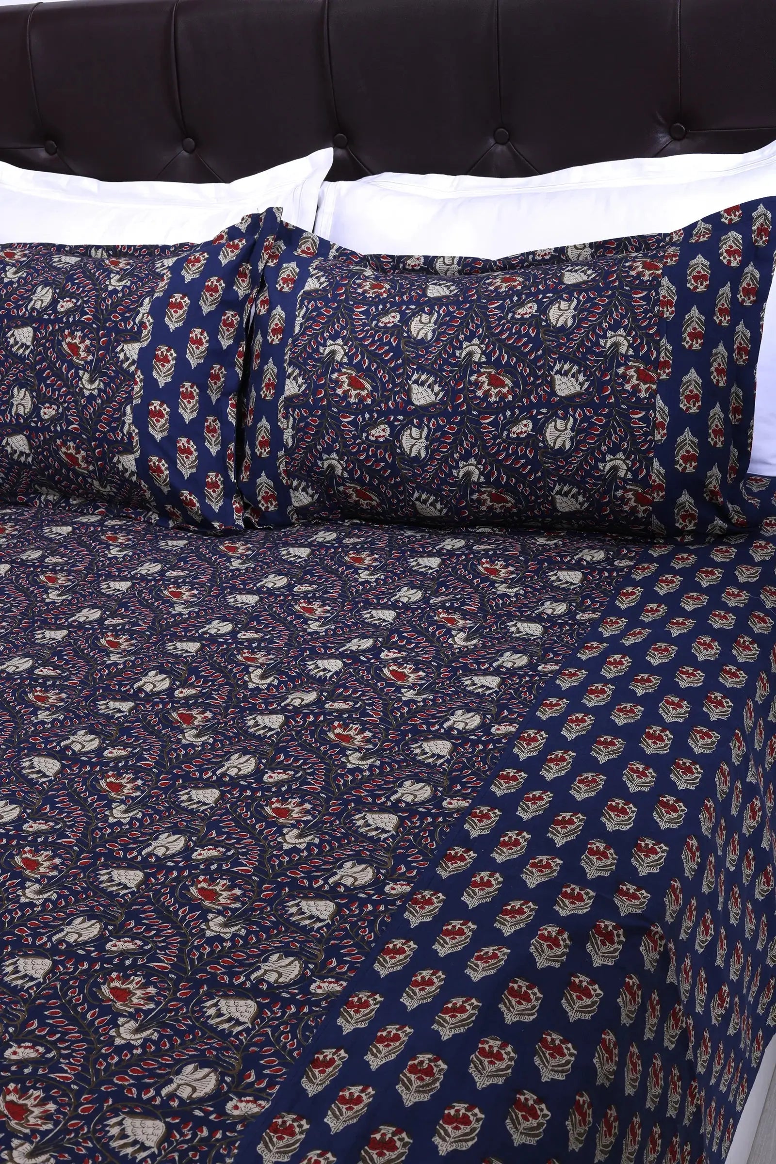 Azmina Jaal Navy Blue Cotton Bedsheet - grahsajja