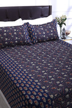 Azmina Jaal Navy Blue Cotton Bedsheet - grahsajja