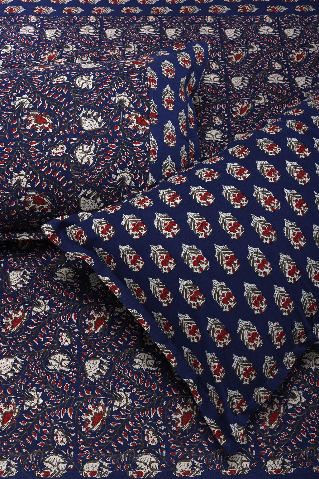 Azmina Jaal Navy Blue Cotton Bedsheet - grahsajja