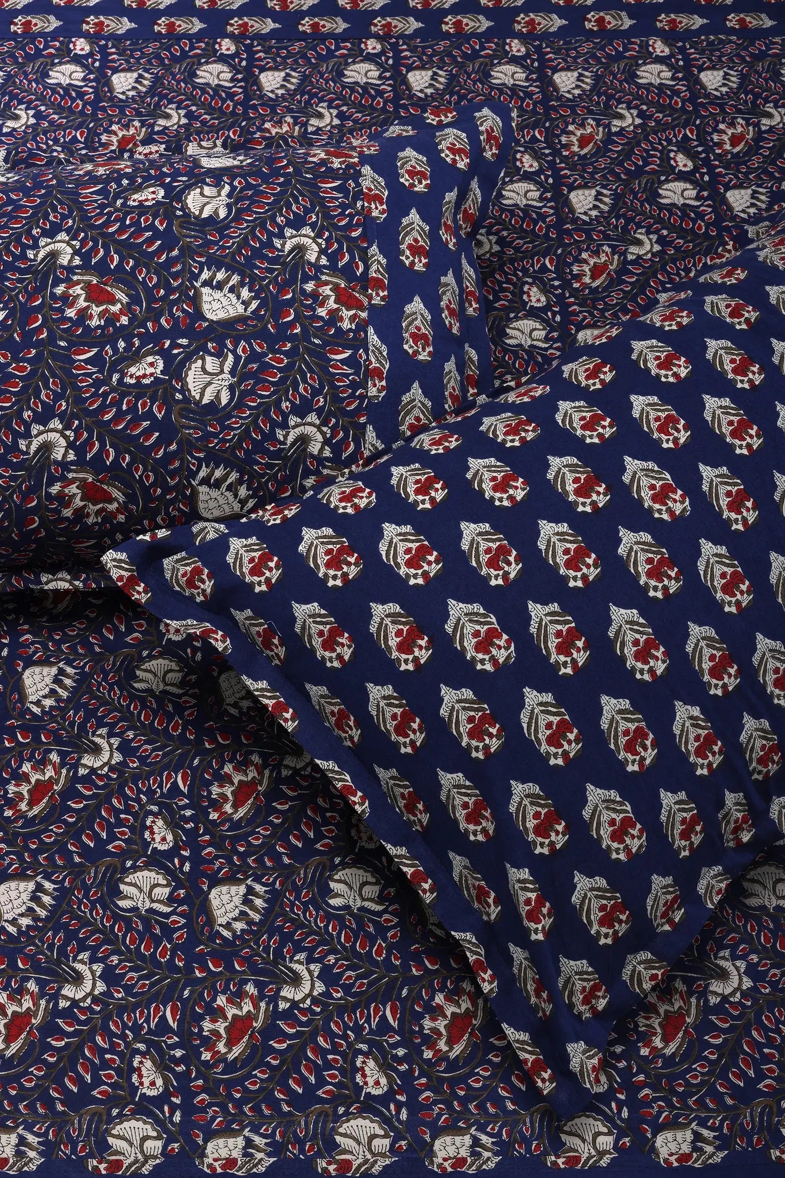 Azmina Jaal Navy Blue Cotton Bedsheet - grahsajja