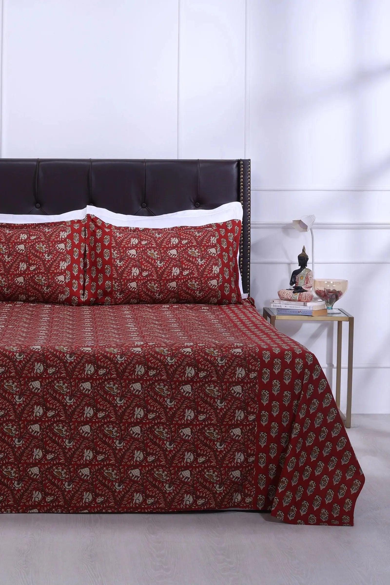Azmina Jaal Red Cotton Bedsheet 90 x 108 in - grahsajja