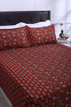 Azmina Jaal Red Cotton Bedsheet 90 x 108 in - grahsajja