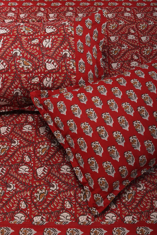 Azmina Jaal Red Cotton Bedsheet 90 x 108 in - grahsajja