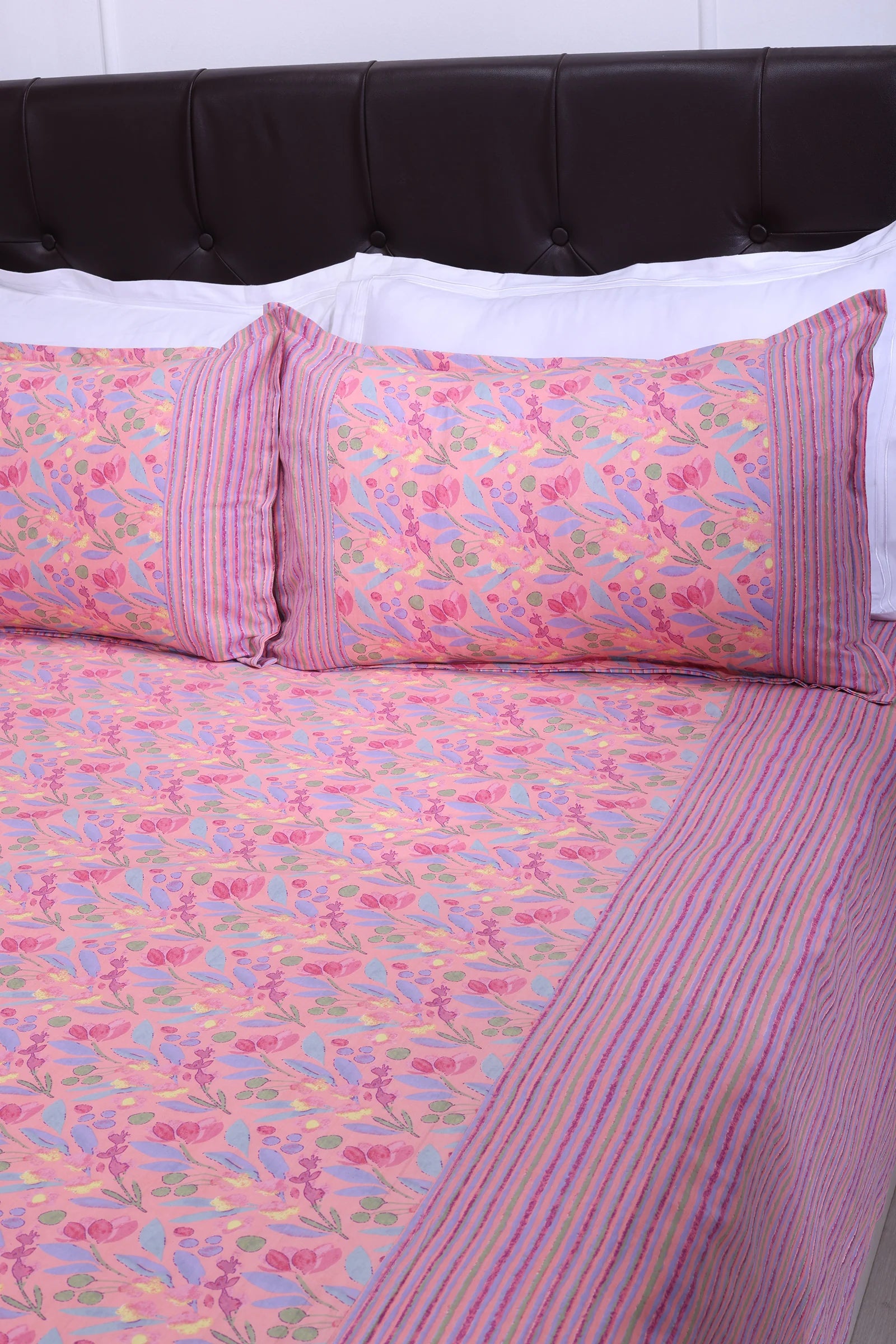 Floral Block Printed Bedsheet 0201 90 x 108inch - grahsajja