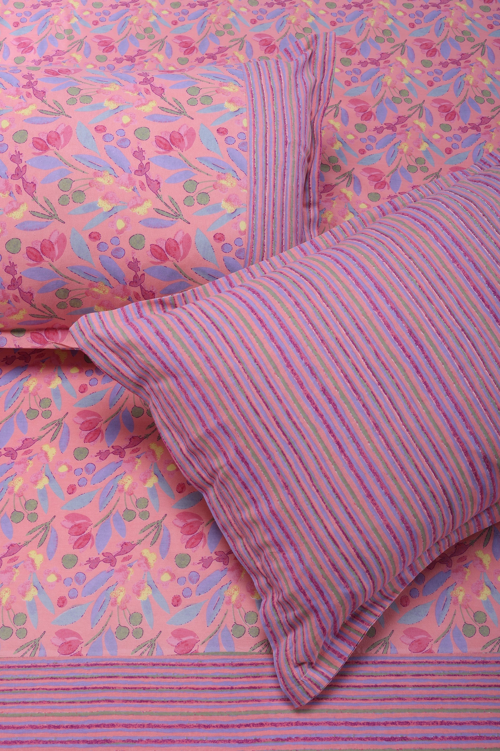 Floral Block Printed Bedsheet 0201 90 x 108inch - grahsajja