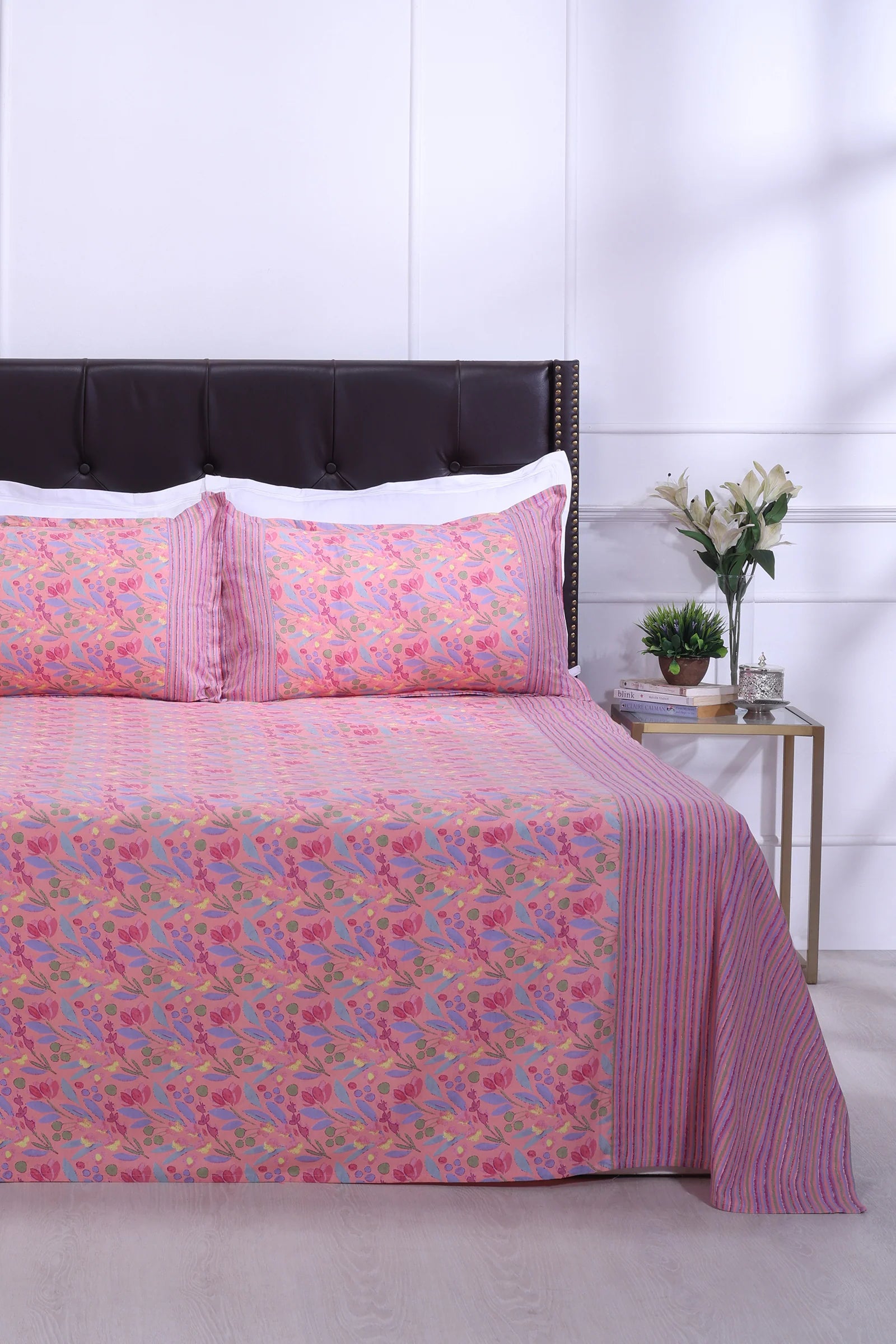 Floral Block Printed Bedsheet 0201 90 x 108inch - grahsajja