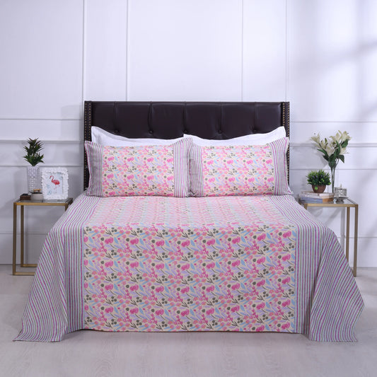 Floral Block Printed Bedsheet 0201 90 x 108inch - grahsajja