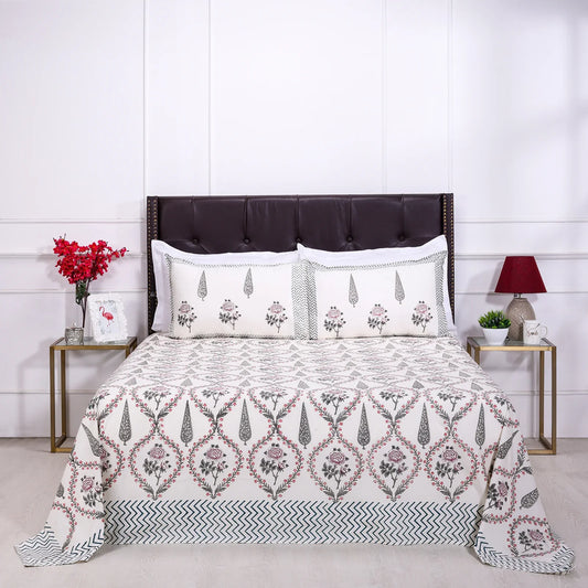 Cypress & Rose jaal block Cream Cotton Percale Bedsheet -108 x 108inch - grahsajja