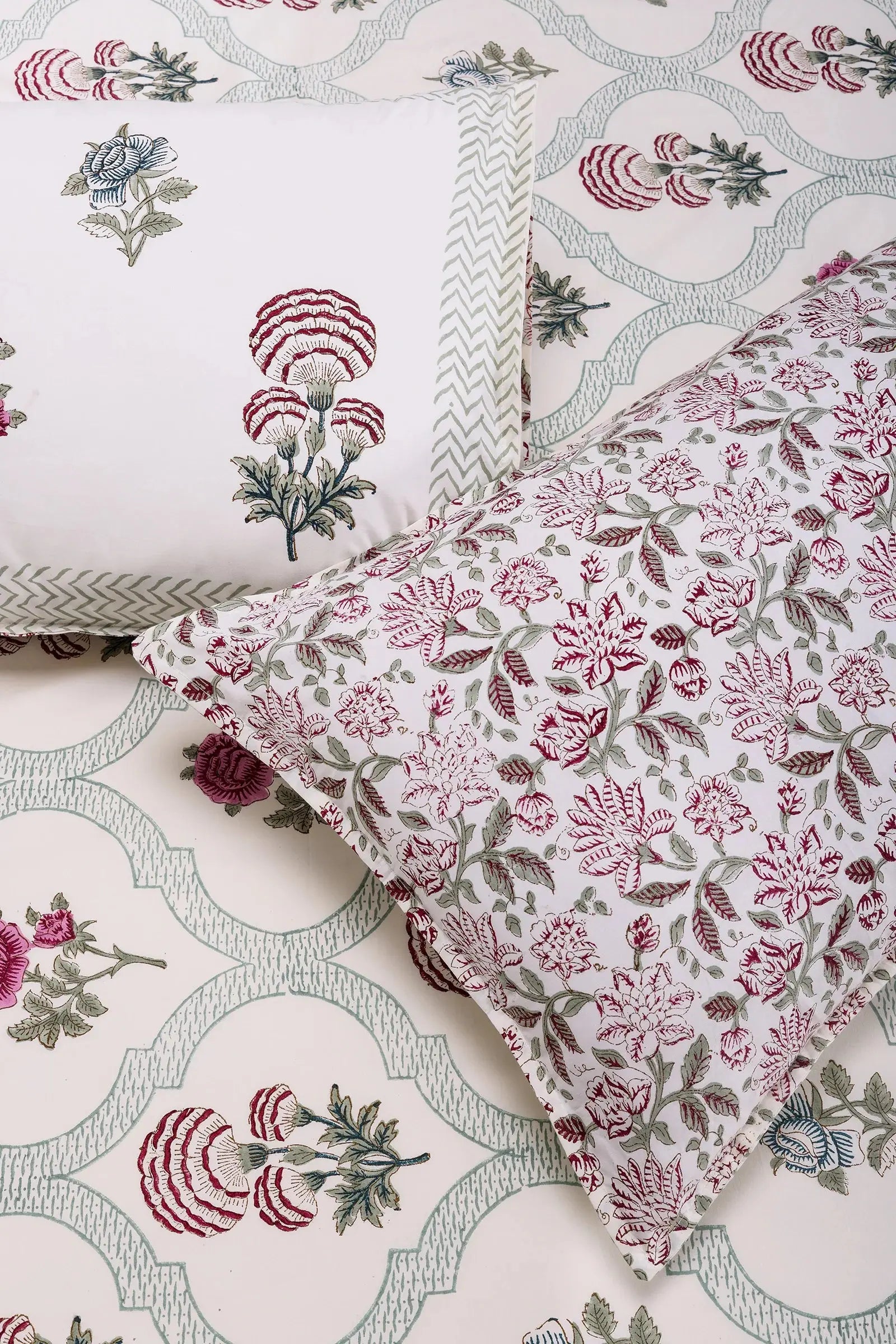 Rose Jaal block Cream Cotton Percale Bedsheet -108 x 108inch - grahsajja