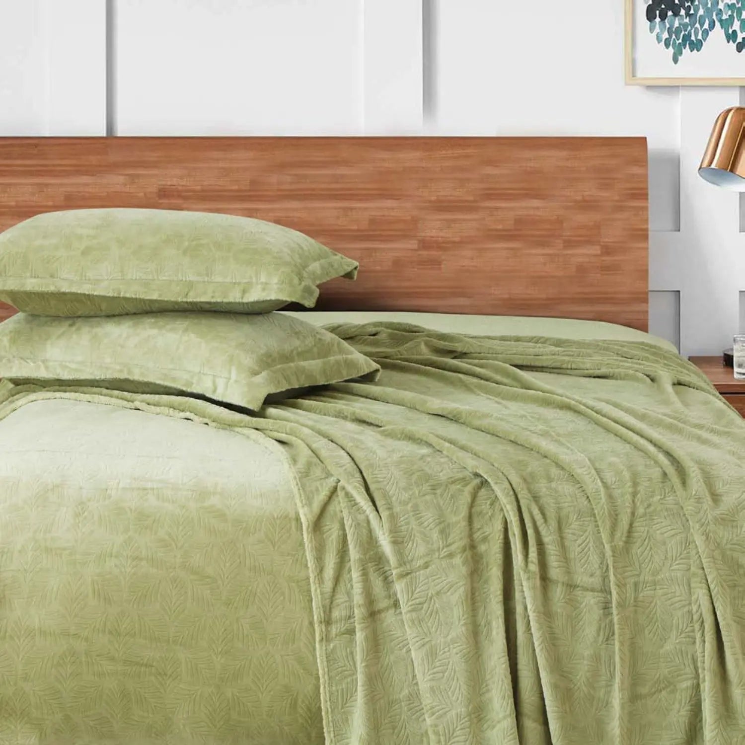 Sutton Warm Bedsheet Double bed with 2pc Pillow Cover| Sage Green LA CASA