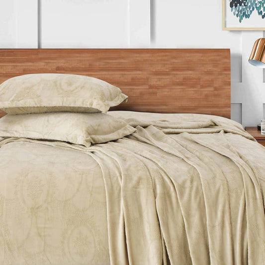 Sutton Warm Bedsheet Double bed with 2pc Pillow Cover| Royal Medallian Beige