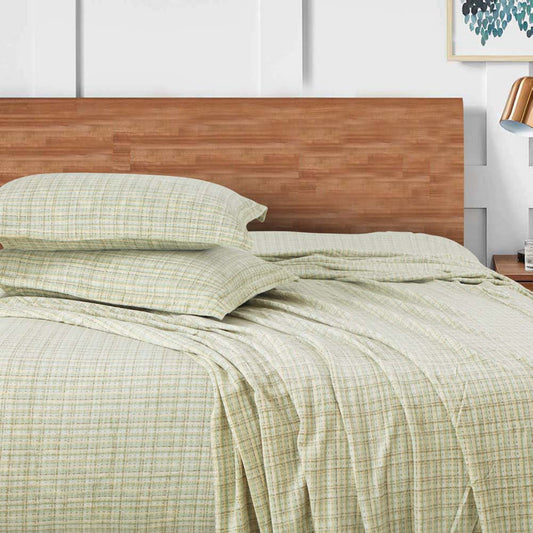 Sutton Warm Bedsheet Double bed with 2pc Pillow Cover| Classic Check Misty Olive