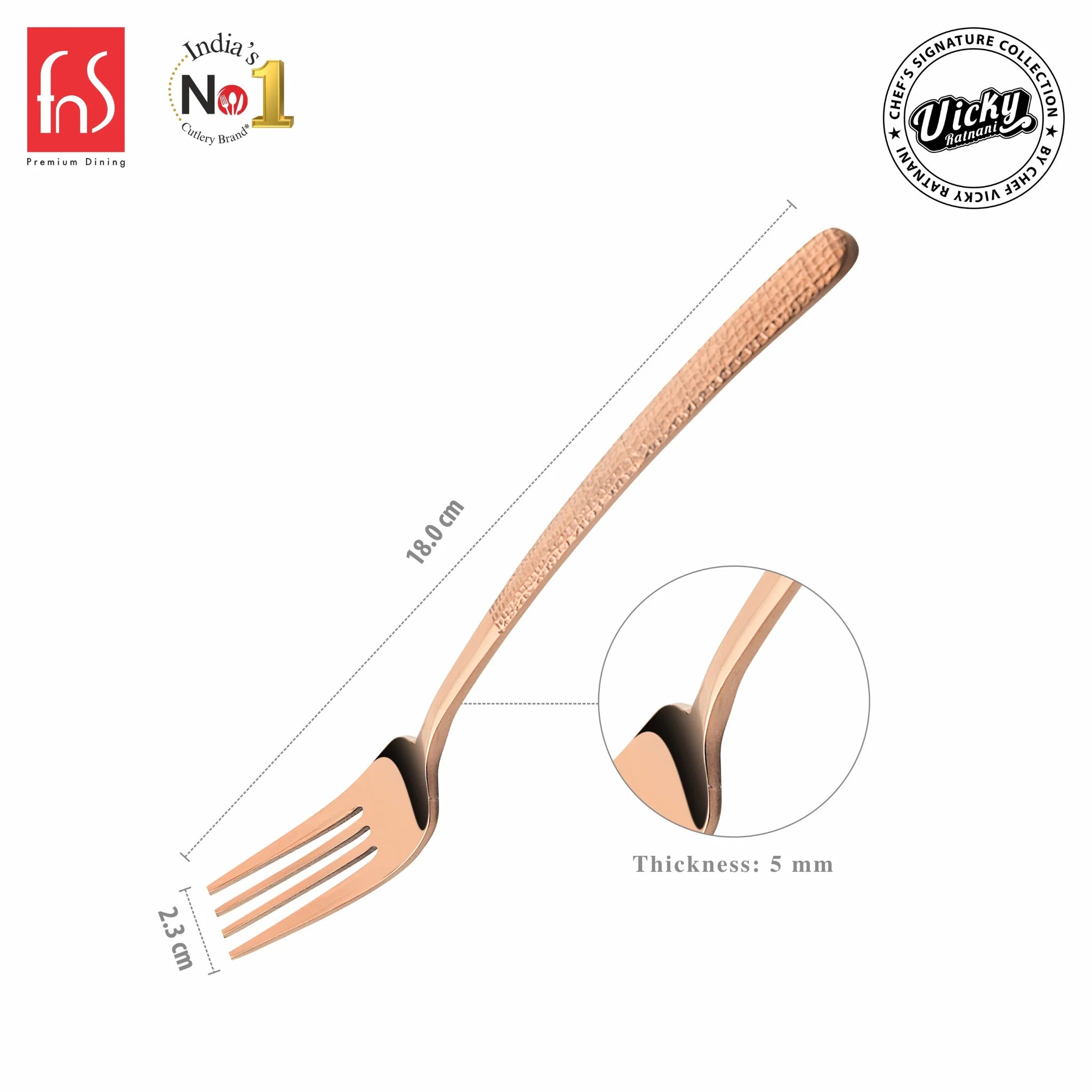 Chef Vicky Ratnani's Signature Collection By FnS Sorrento Rose Gold Stainless Steel Dessert Fork 6 Pcs Set