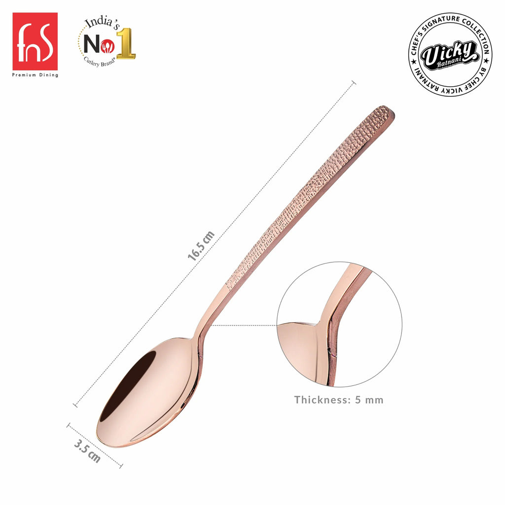 Chef Vicky Ratnani's Signature Collection By FnS Sorrento Rose Gold Stainless Steel Dessert Spoon 6 Pcs Set