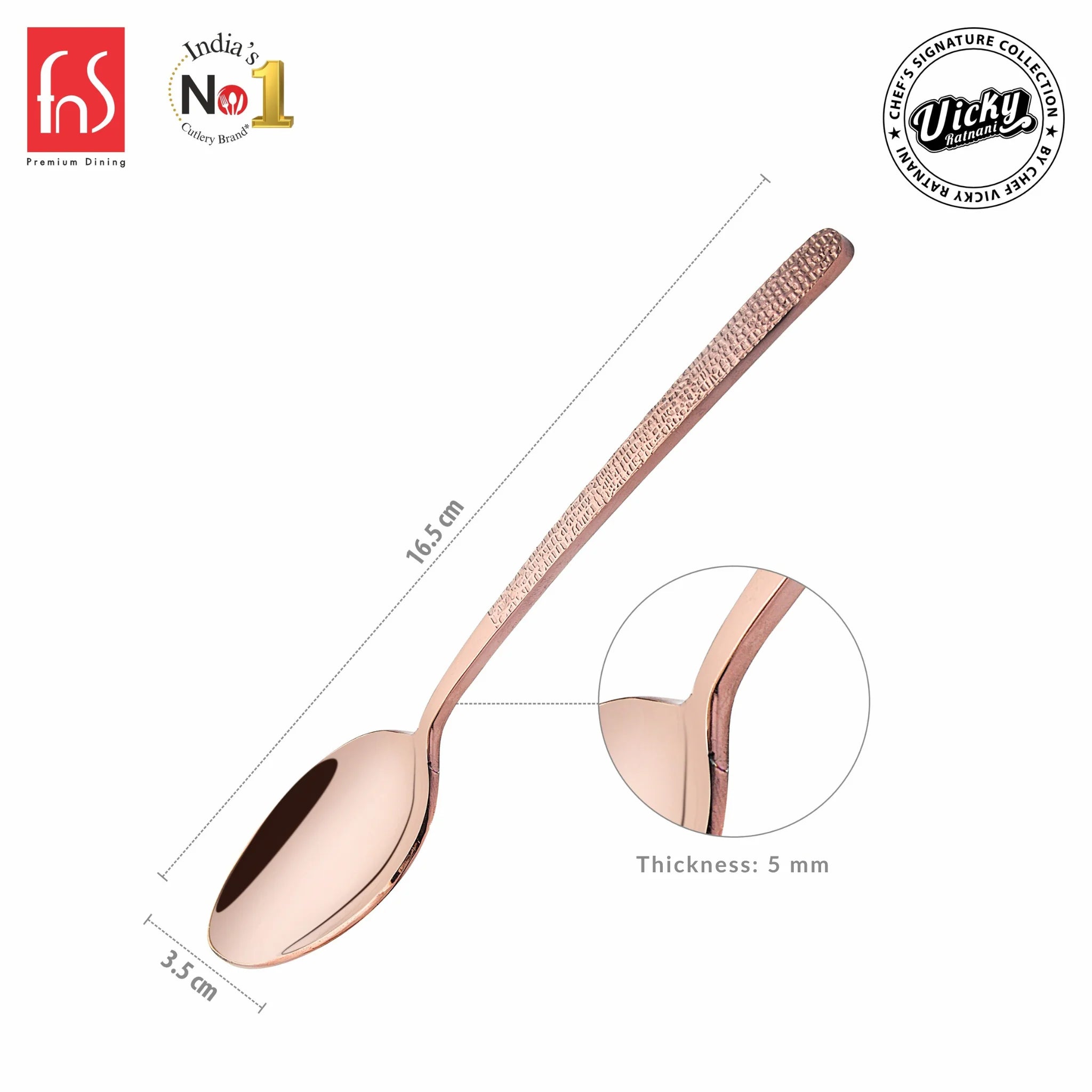 Chef Vicky Ratnani's Signature Collection By FnS Sorrento Rose Gold Stainless Steel Dessert Spoon 6 Pcs Set