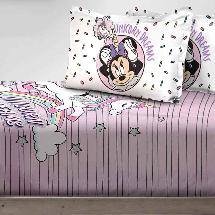 Disney Minnie & Unicorn Digital Printed 300TC Cotton Bedsheet