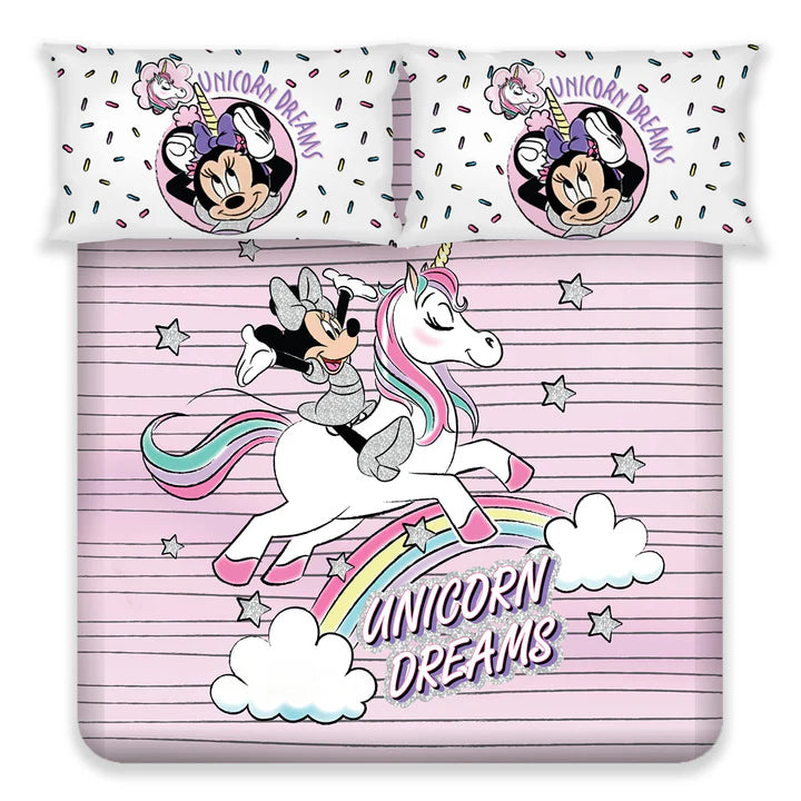 Disney Minnie & Unicorn Digital Printed 300TC Cotton Bedsheet