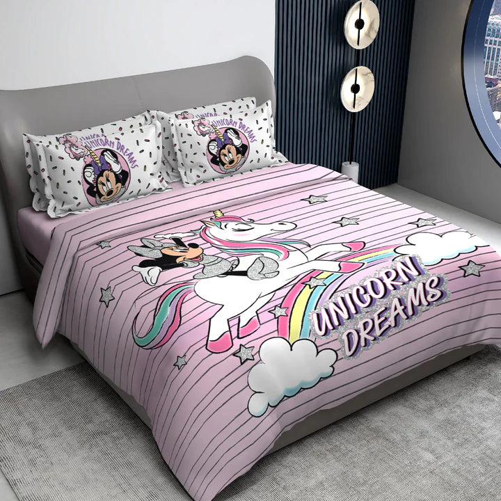 Disney Minnie & Unicorn Digital Printed 300TC Cotton Bedsheet