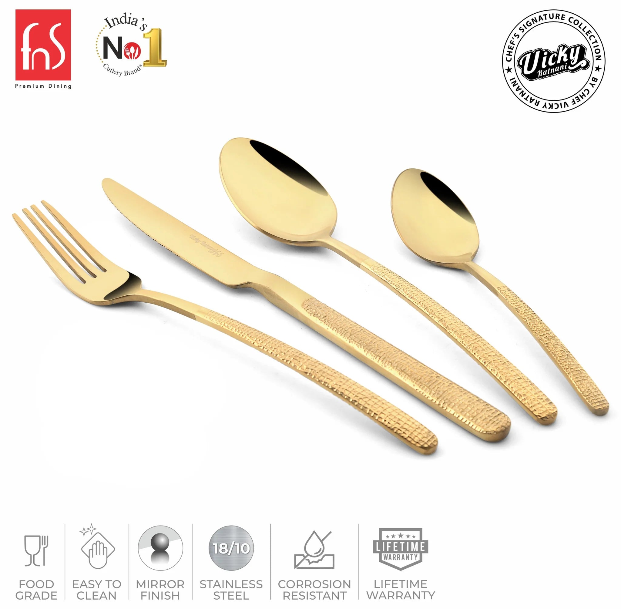 Chef Vicky Ratnani's Signature Collection By FnS Velora Stainless Steel 18 Pcs Cutlery Set with Box Pack