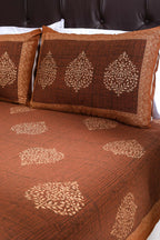 Block Printed Bedsheet Paan Print Blue Brown 90 x 108inch - grahsajja