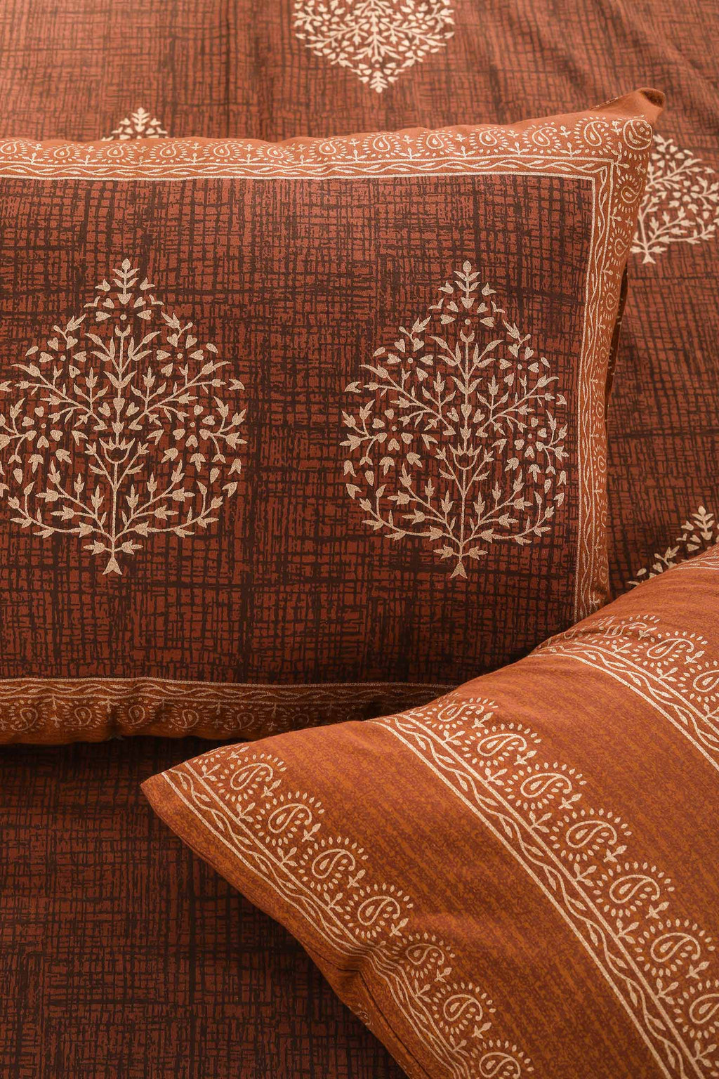 Block Printed Bedsheet Paan Print Blue Brown 90 x 108inch - grahsajja
