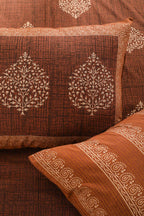 Block Printed Bedsheet Paan Print Blue Brown 90 x 108inch - grahsajja