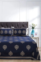 Block Printed Bedsheet Paan Print Blue 90 x 108inch - grahsajja