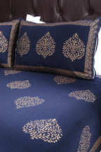 Block Printed Bedsheet Paan Print Blue 90 x 108inch - grahsajja