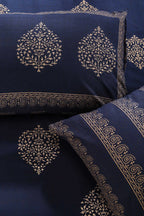 Block Printed Bedsheet Paan Print Blue 90 x 108inch - grahsajja