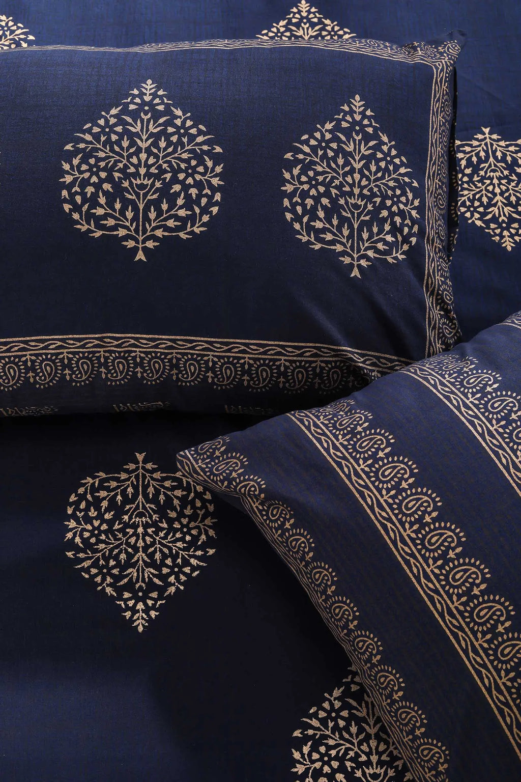 Block Printed Bedsheet Paan Print Blue 90 x 108inch - grahsajja