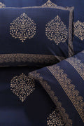 Block Printed Bedsheet Paan Print Blue 90 x 108inch - grahsajja
