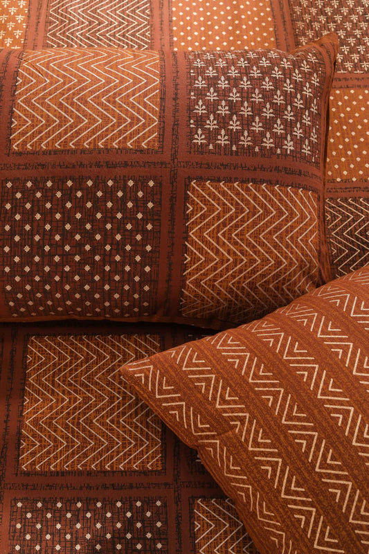 Block Printed Bedsheet Patch Print Brown 90 x 108inch - grahsajja