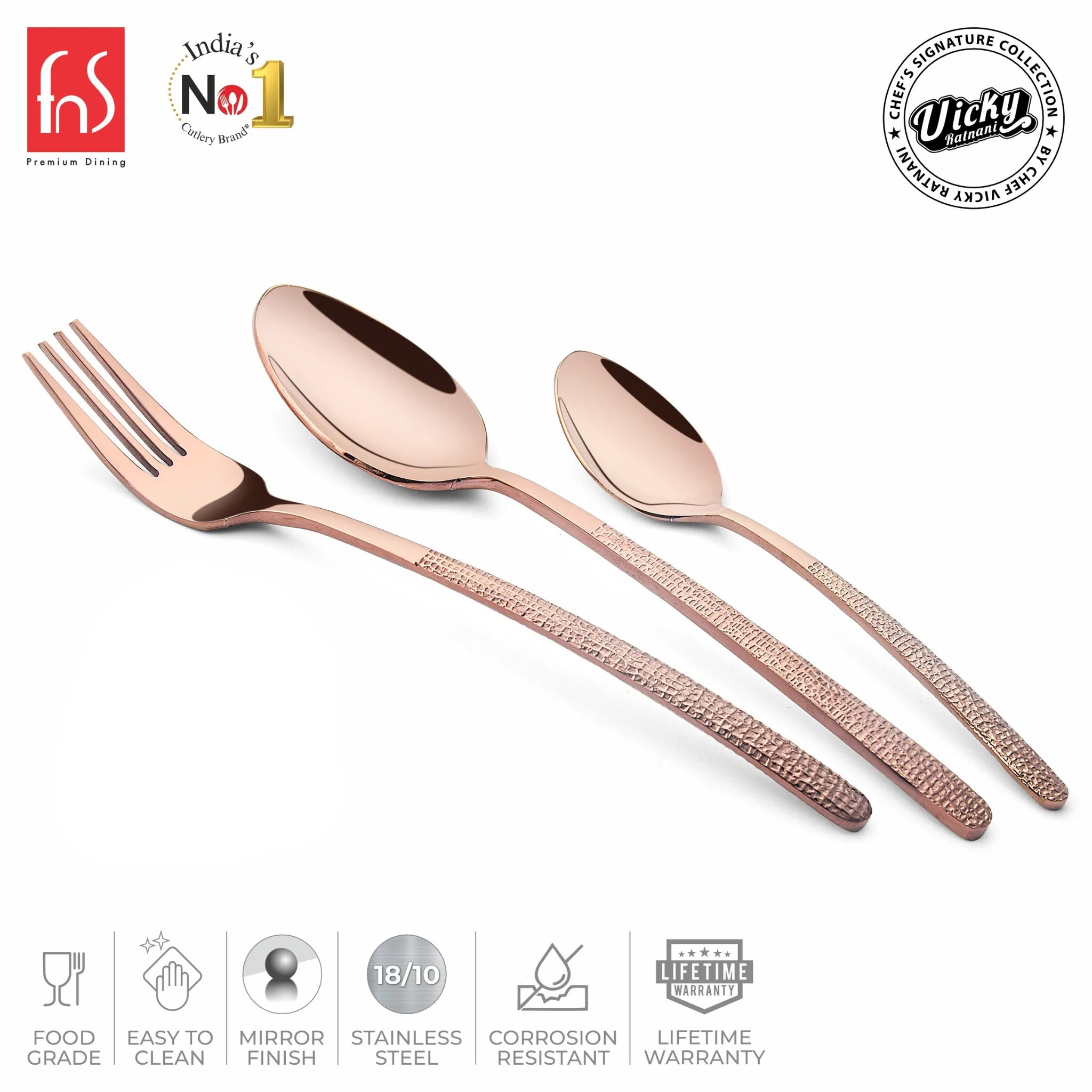 Chef Vicky Ratnani's Signature Collection By FnS Sorrento Rose Gold Stainless Steel 18 Pcs Cutlery Set