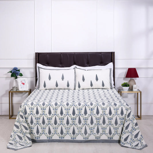 Zania Jaal Cream Cotton Percale Bedsheet -108 x 108inch - grahsajja