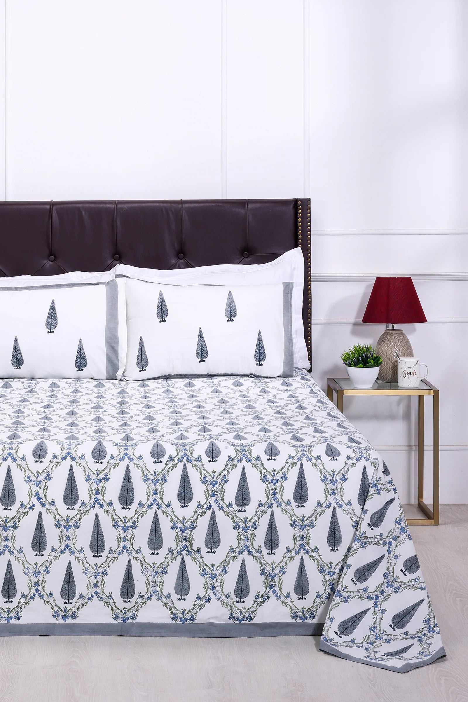 Zania Jaal Grey Cotton Percale Bedsheet -108 x 108inch - grahsajja