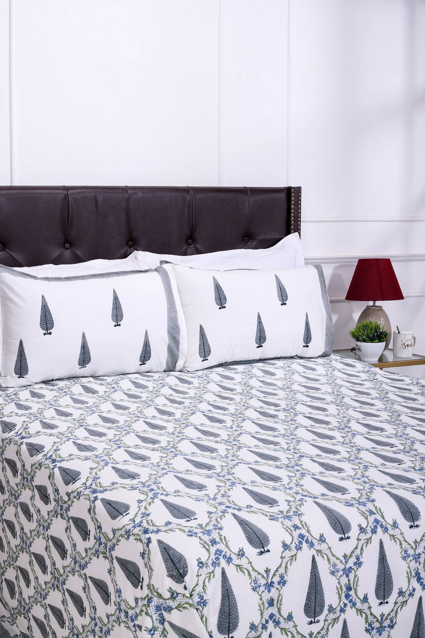 Zania Jaal Grey Cotton Percale Bedsheet -108 x 108inch - grahsajja
