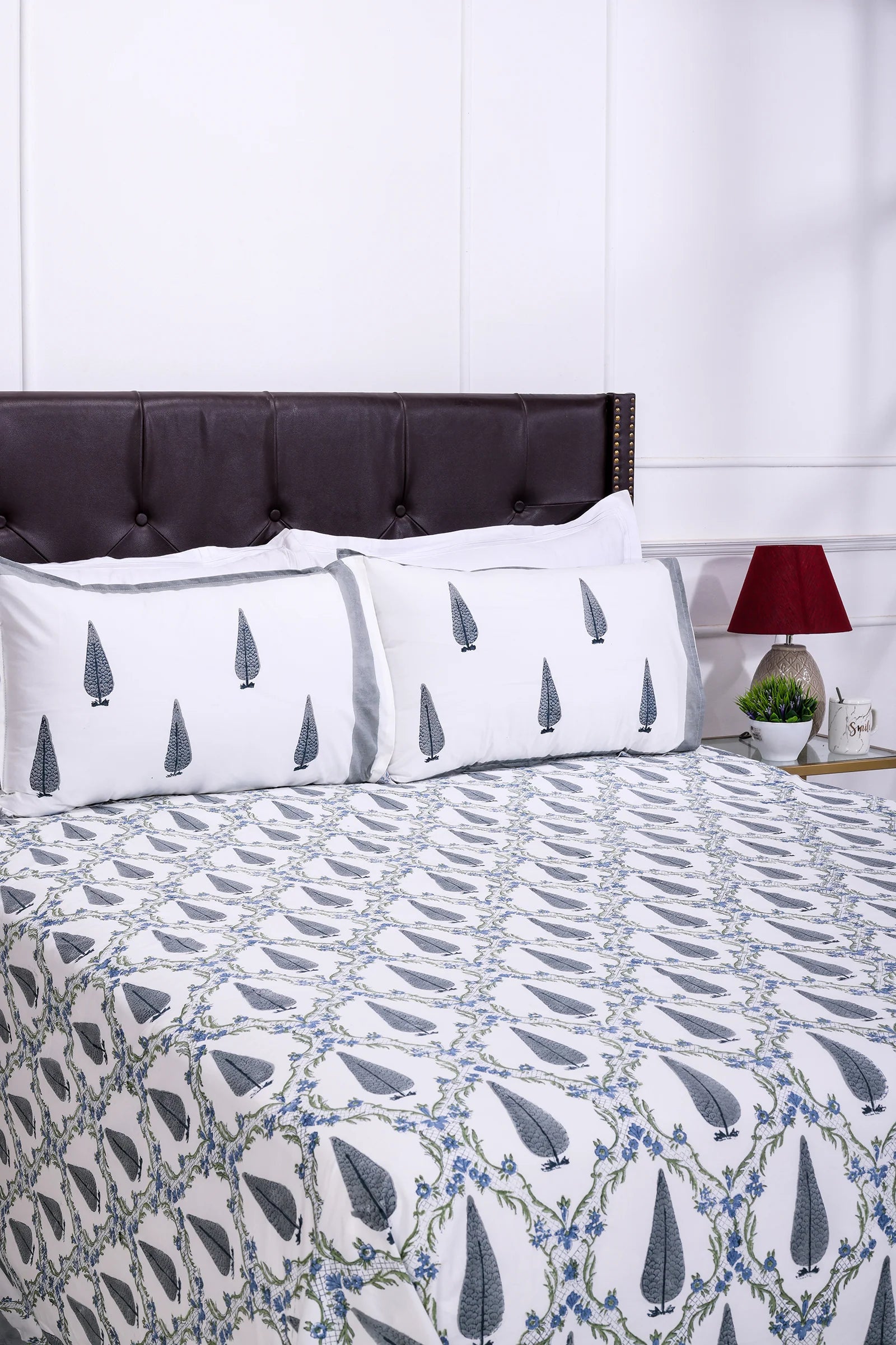 Zania Jaal Grey Cotton Percale Bedsheet -108 x 108inch - grahsajja