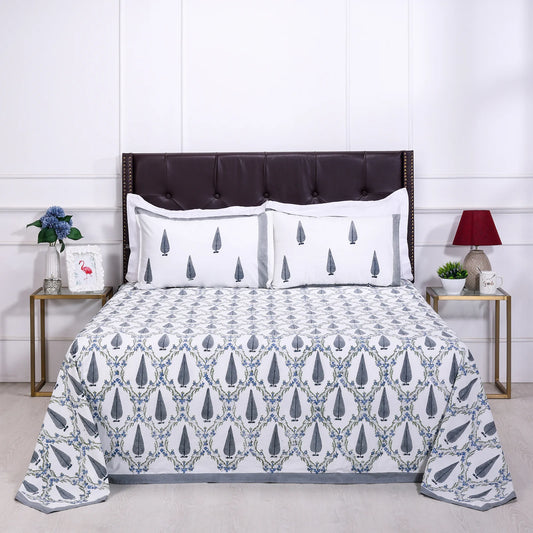 Zania Jaal Grey Cotton Percale Bedsheet -108 x 108inch - grahsajja