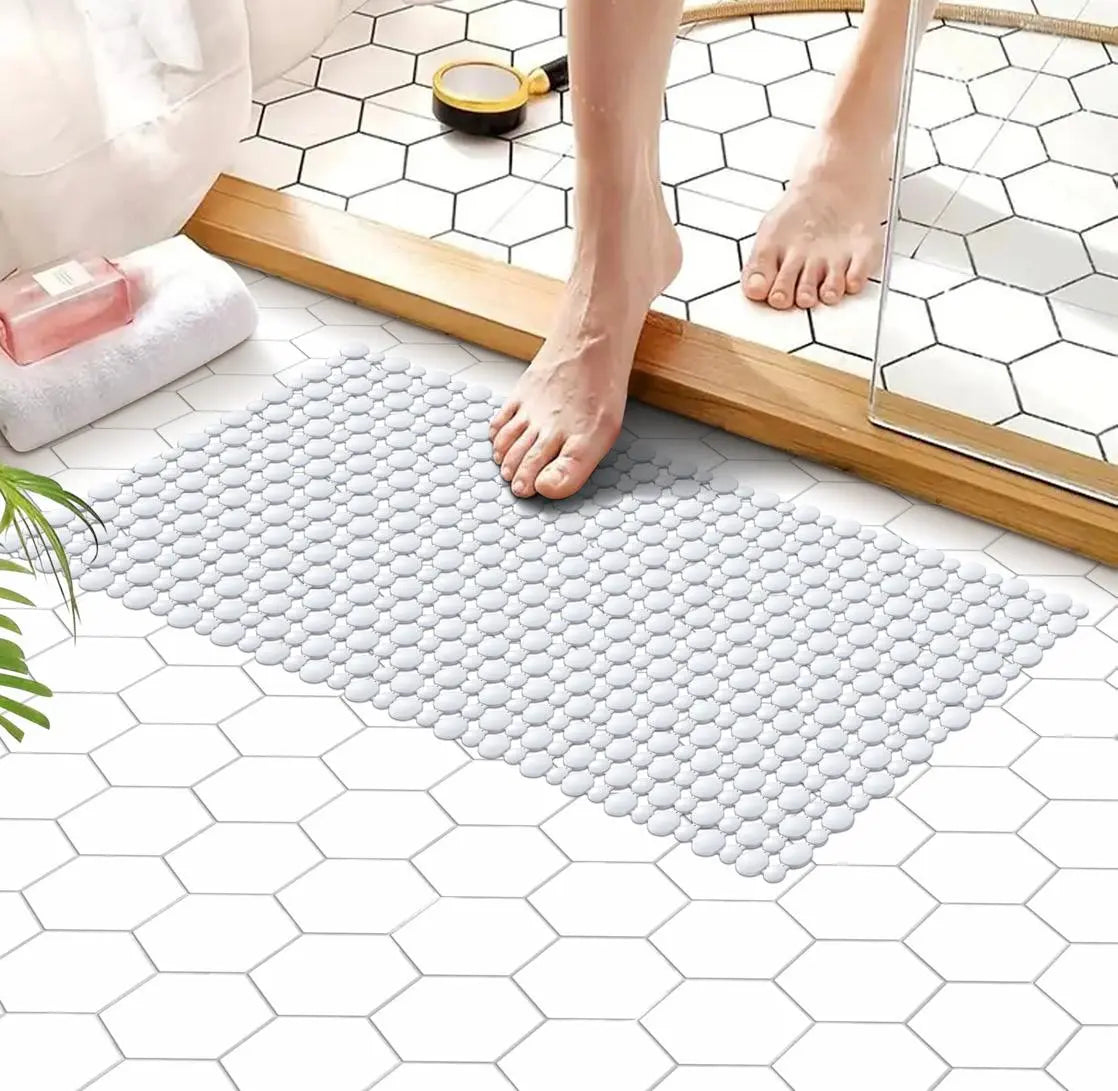 Shower Mat Non Slip for Bathroom, Anti Skid Bathtub Mat (Plastic Stripped- Rubber Base, 39cm x 83cm)- LightGrey - grahsajja