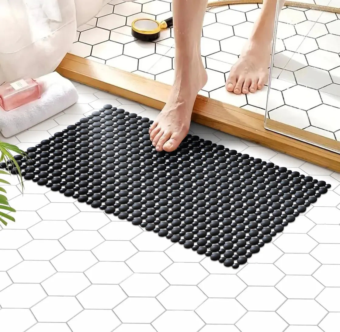 Shower Mat Non Slip for Bathroom, Anti Skid Bathtub Mat (Plastic Stripped- Rubber Base, 39cm x 83cm)- Black - grahsajja