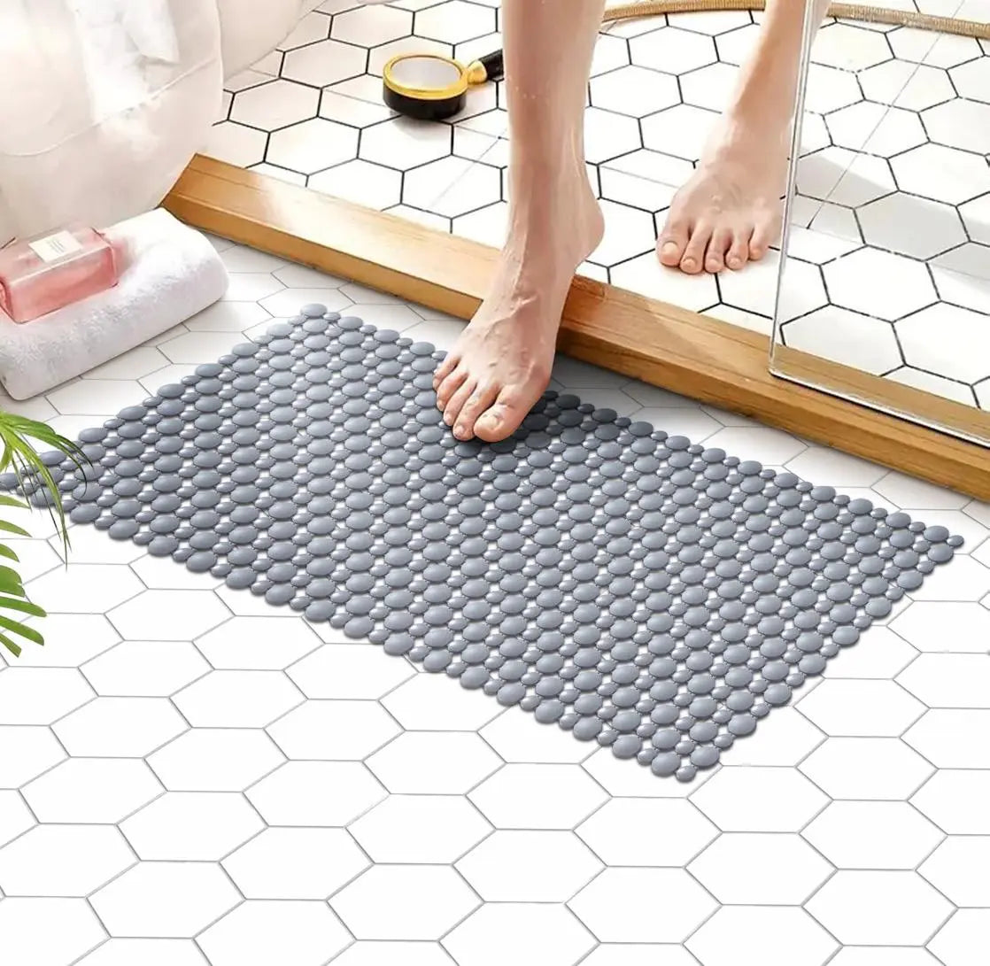 Shower Mat Non Slip for Bathroom, Anti Skid Bathtub Mat (Plastic Stripped- Rubber Base, 39cm x 83cm)- Grey - grahsajja