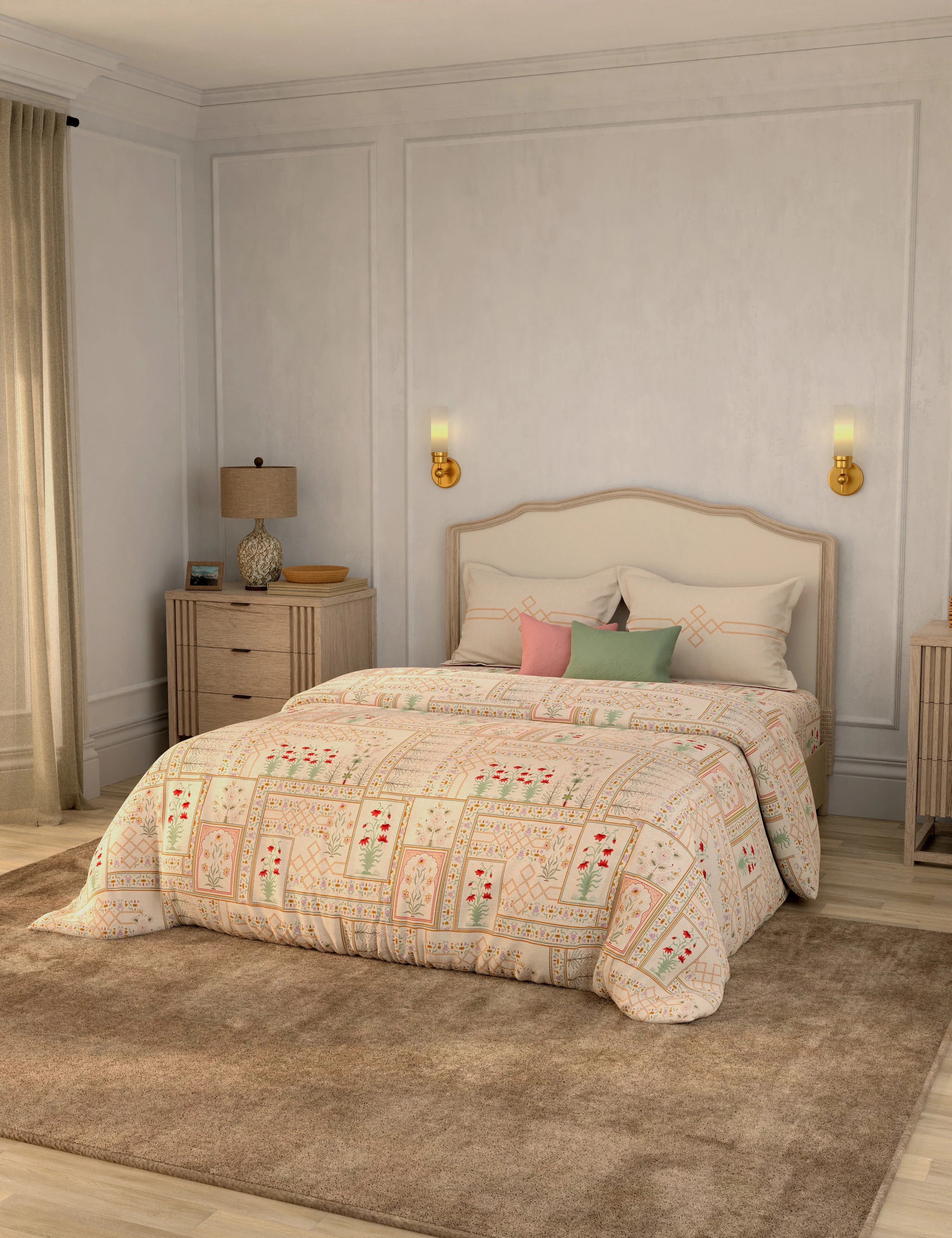 Portico New York Shalimaar 250 TC 100% Cotton Health Pro Printed Super King Bedsheet with 2Pillow Cover SS2026