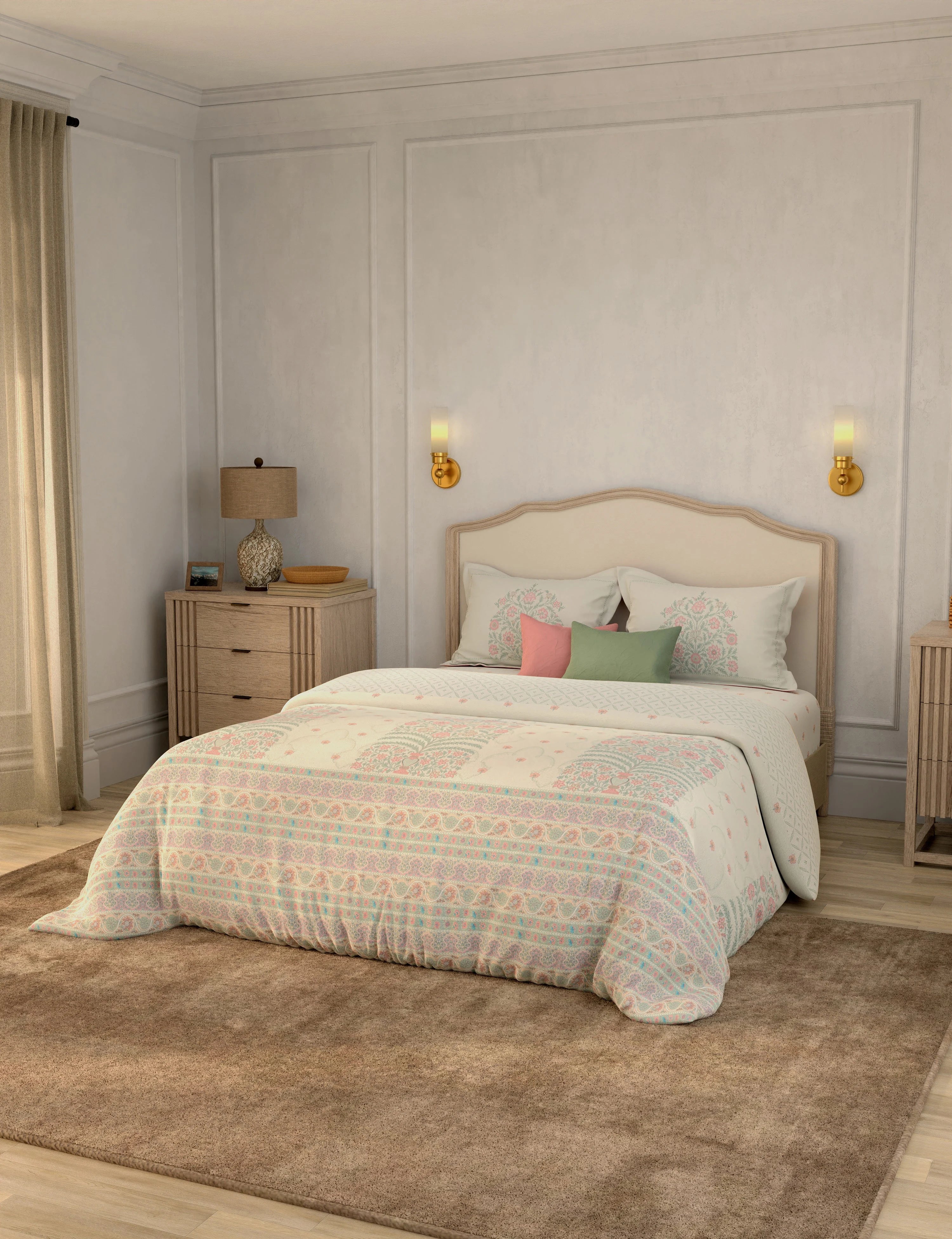 Portico New York Shalimaar 250 TC 100% Cotton Health Pro Printed Super King Bedsheet with 2Pillow Cover SS2026