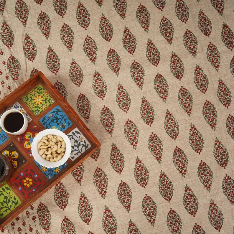 Block Printed Bedsheet Ornament Red 90 x 108inch - grahsajja