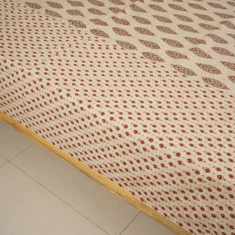 Block Printed Bedsheet Ornament Red 90 x 108inch - grahsajja