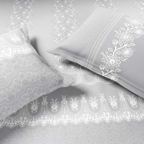 Spaces The Luxe Edit 100% Cotton 300 TC Sateen Botanic Large Bedsheet with 4 Pillow Covers, Meraki Forever Lace Cloud