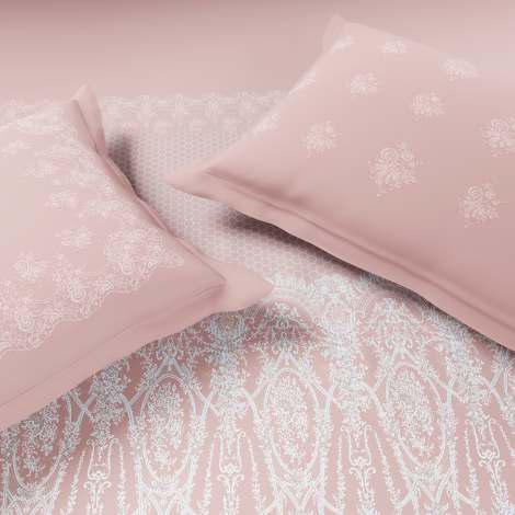 Spaces The Luxe Edit 100% Cotton 300 TC Sateen Botanic Large Bedsheet with 4 Pillow Covers, Meraki Forever Lace Rose Quartz