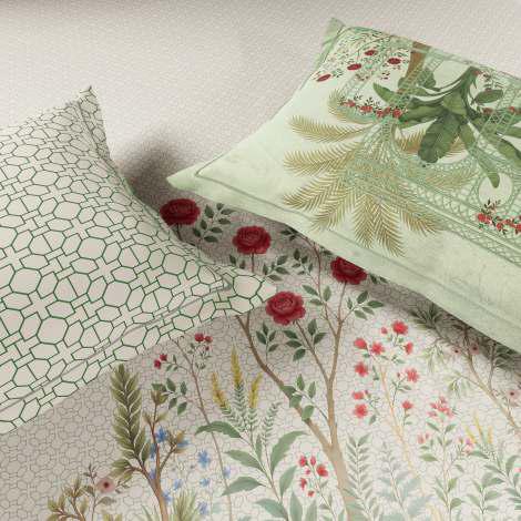 Spaces The Luxe Edit 100% Cotton 300 TC Sateen Botanic Large Bedsheet with 4 Pillow Covers, MERAKI BLOOMS OF INDIA Star White